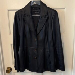 Jones New York Black Leather Blazer Jacket